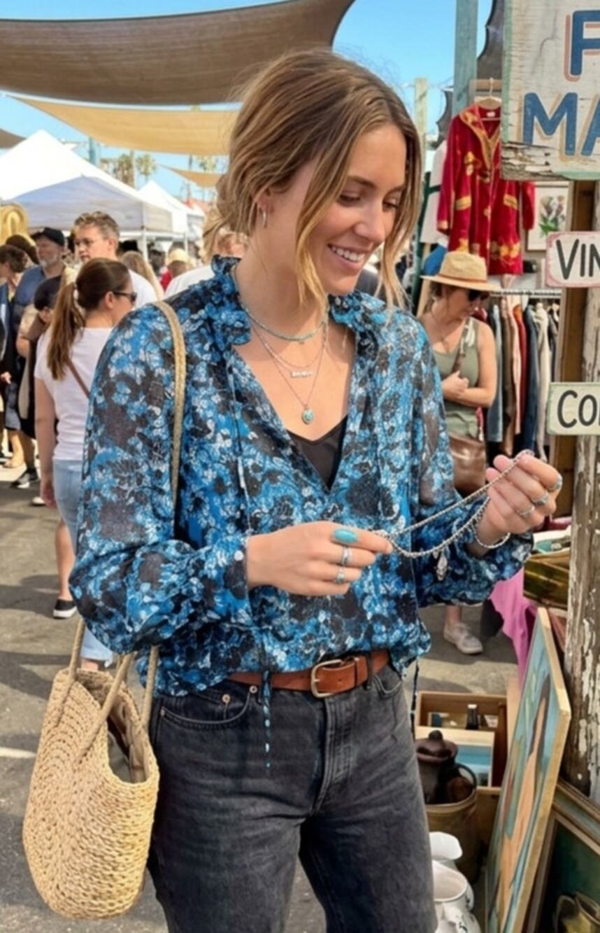 Anthropologie Blue Floral Sheer Blouse | Ruffle Neck | Size M | EUC
